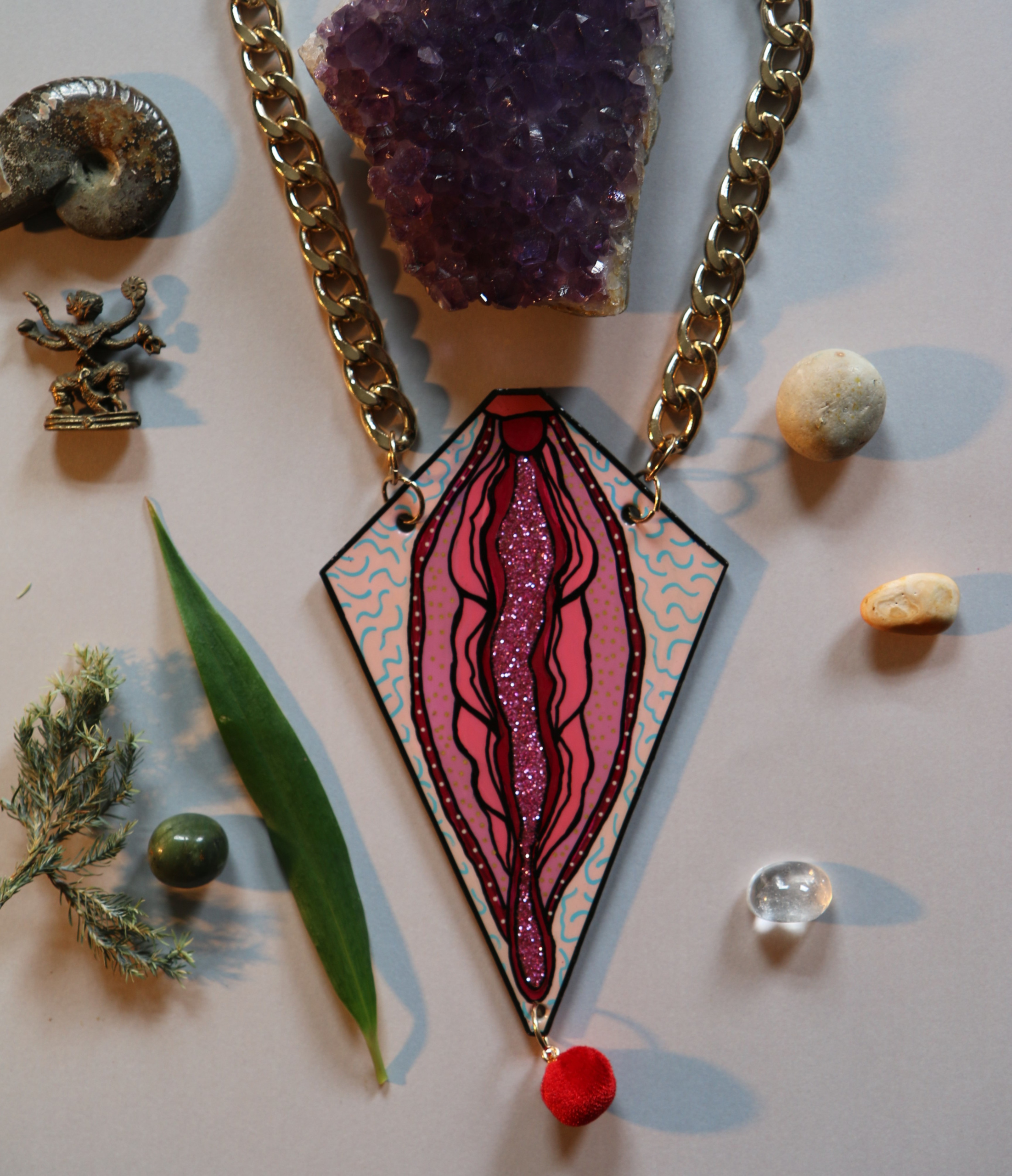 Vagina Necklace With Glitter And Red Period Ball
